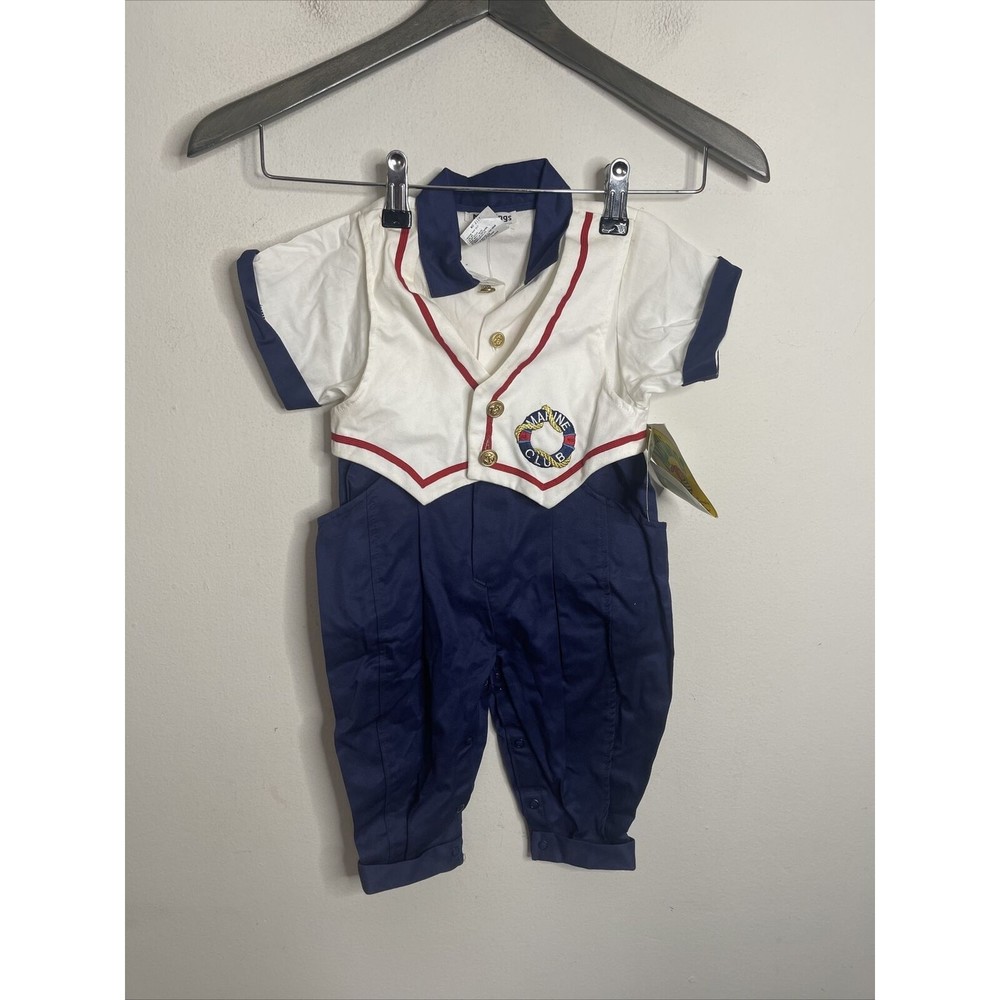 Vintage Boys Mufflings Marine Club Sailor Jumper Romper Sz 12Mths